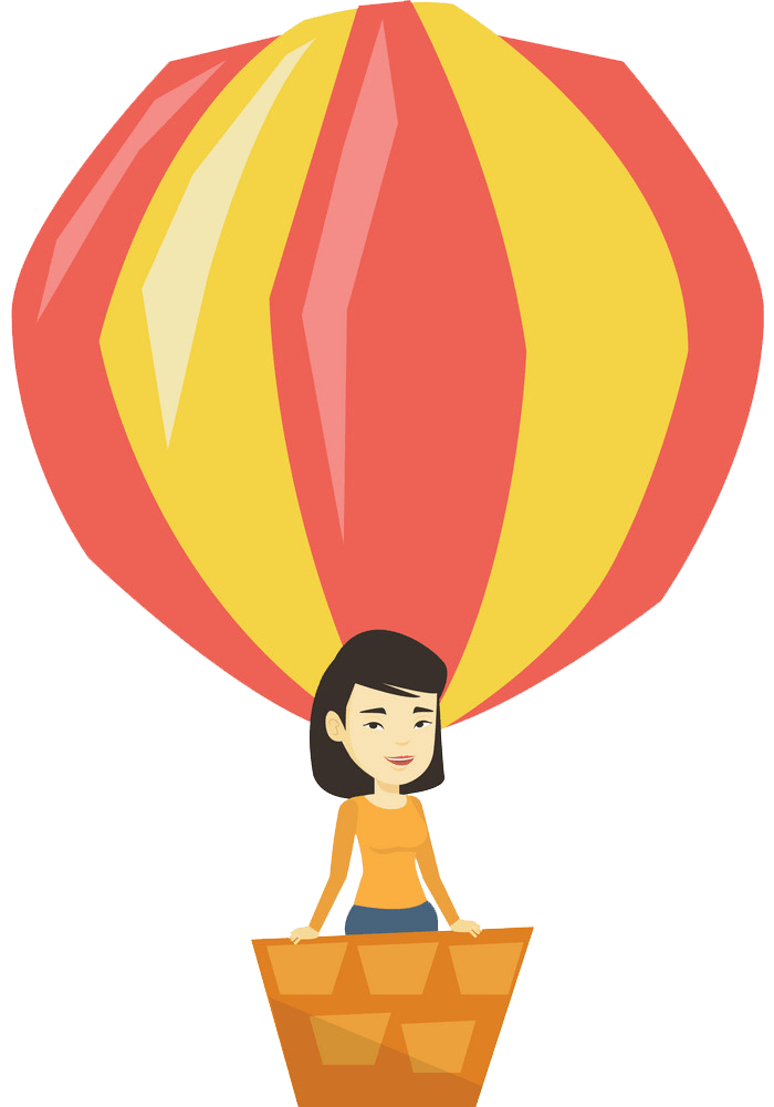 熱気球に乗った女性のイラスト PNG透過 イラスト