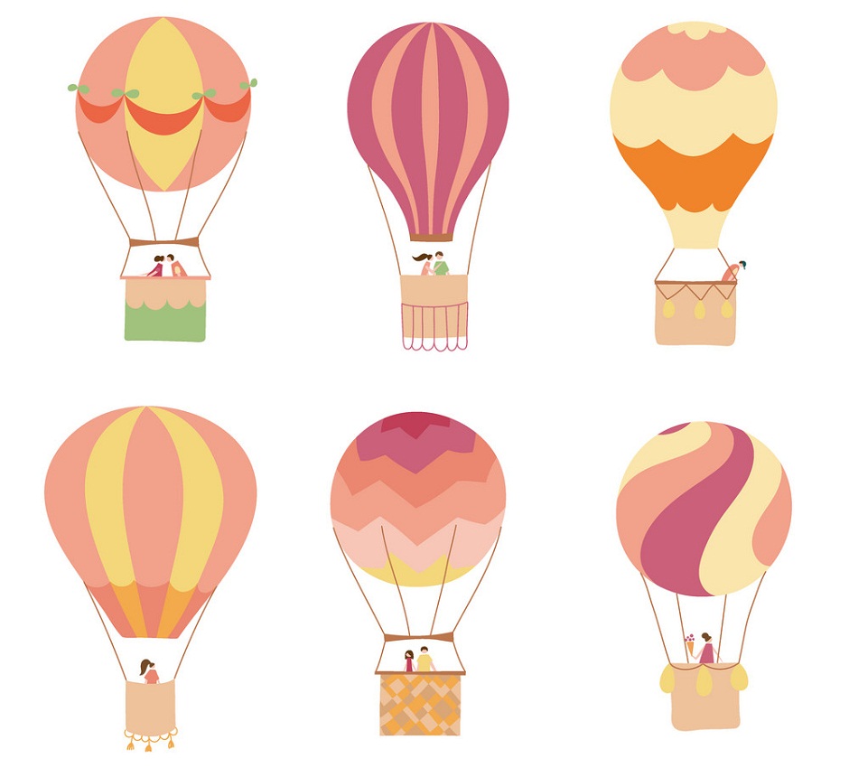 ピンクの熱気球のセットのイラスト イラスト