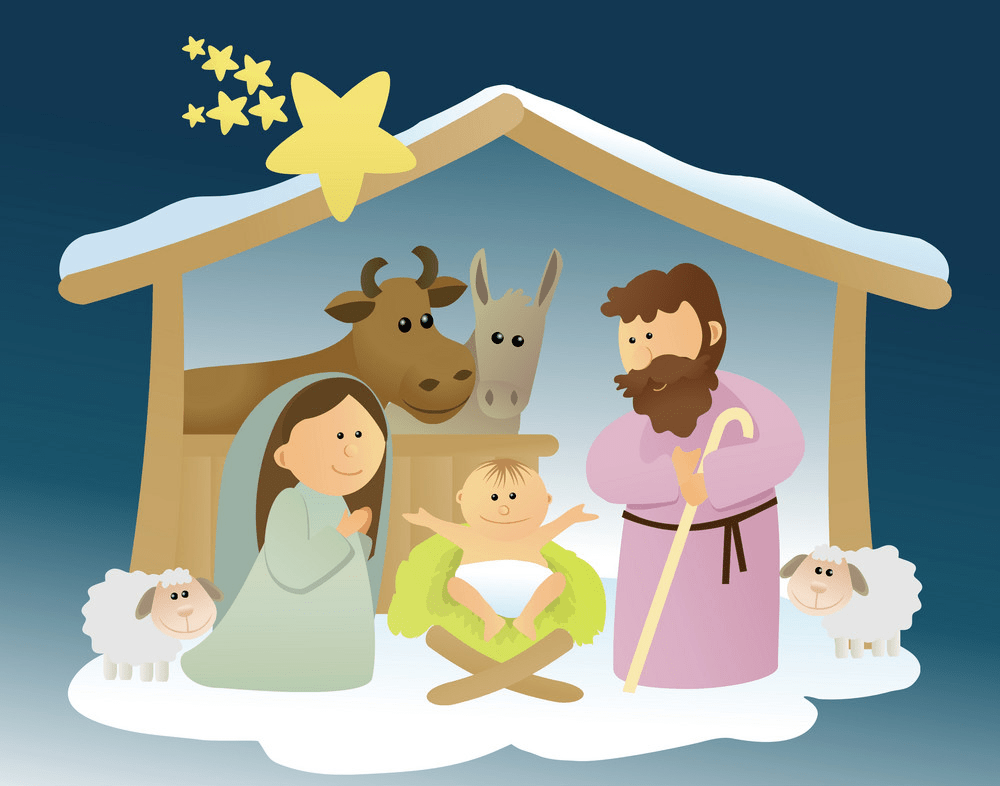 聖家族のキリスト降誕のシーンをイラストします。png イラスト