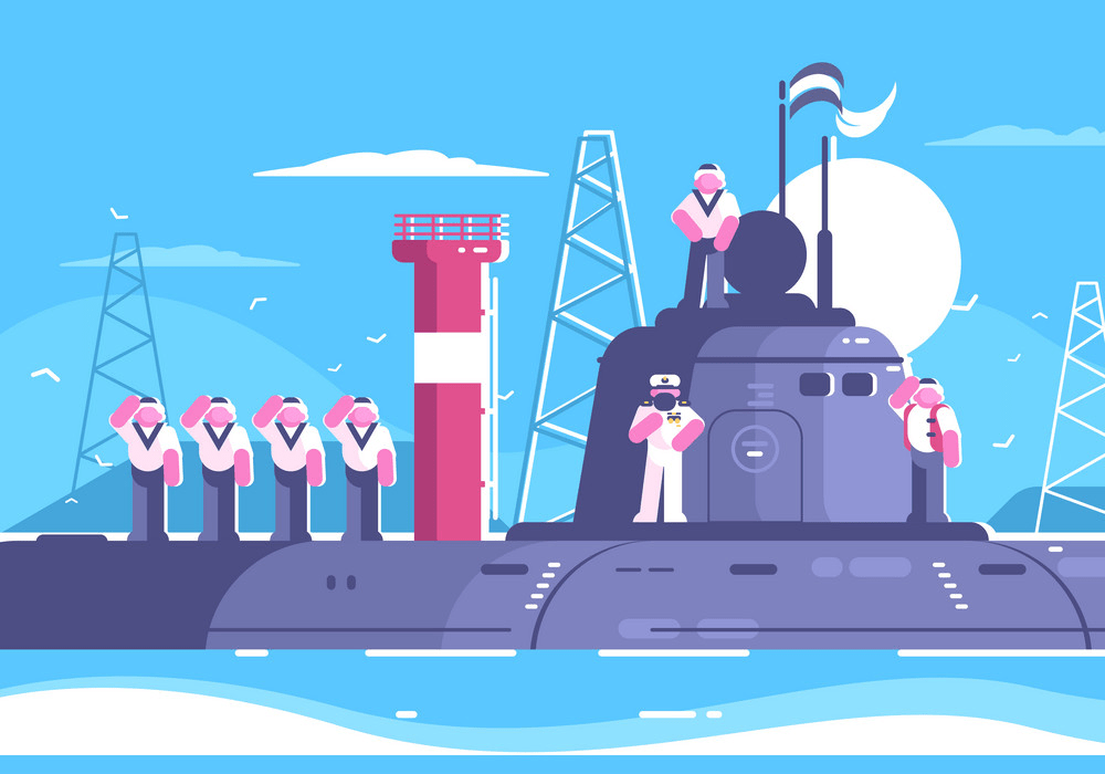 潜水艦の船長と乗組員のイラストpng イラスト