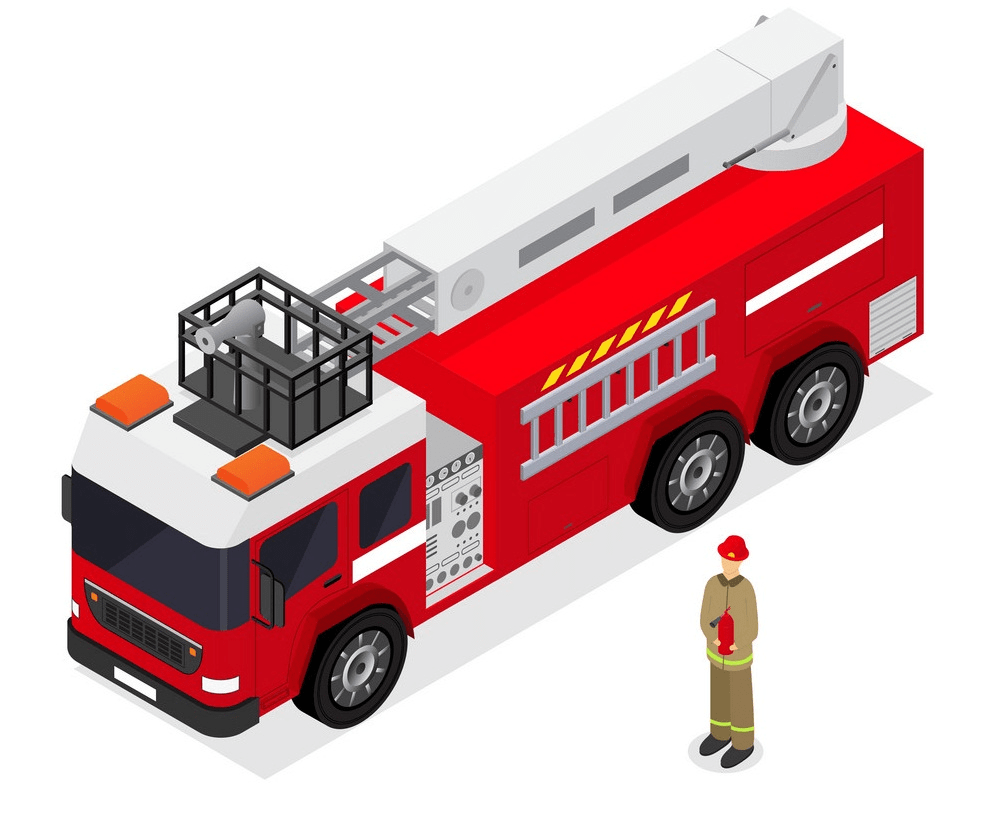 消防車と消防士のイラストpng イラスト