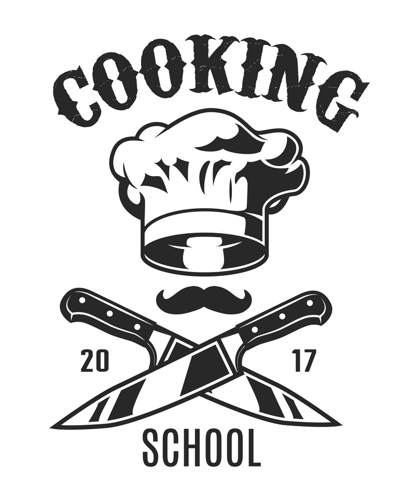 シェフの帽子をかぶったヴィンテージ料理のロゴのイラスト