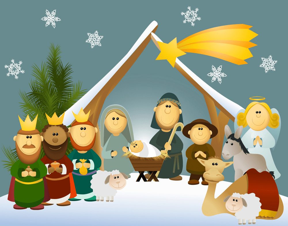 神聖な家族のクリスマスのキリスト降誕のシーンをイラストします。png イラスト