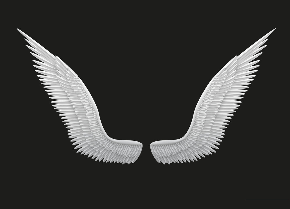 白い開いた天使の羽 PNG イラスト