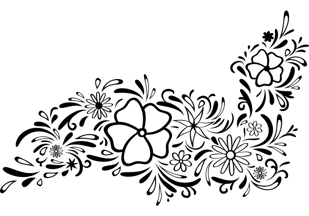 白黒の花のボーダーpngをイラストします