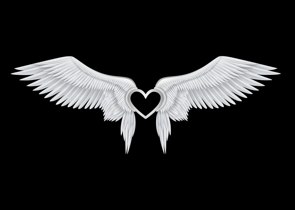シルバーハートの天使の羽pngイラスト イラスト
