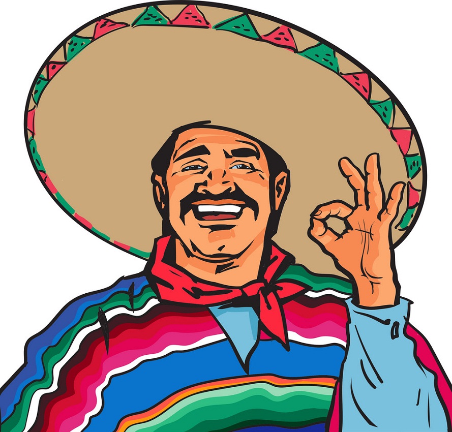 ソンブレロを持つ笑顔のメキシコ人男性のイラスト