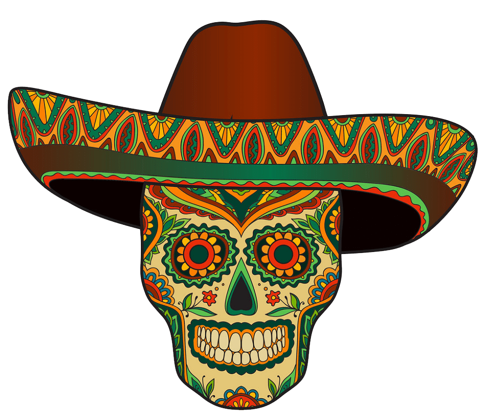 ソンブレロと伝統的なメキシコの頭蓋骨をイラストpng透明