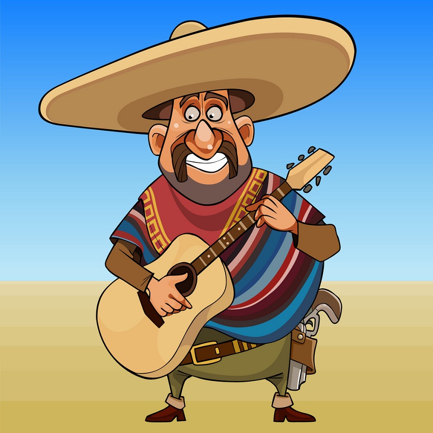 ソンブレロとギターを持つメキシコ人のイラスト