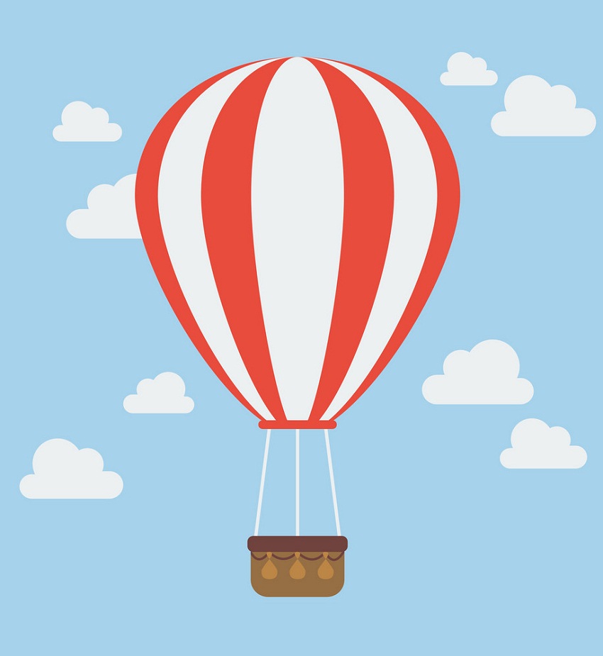 空に浮かぶ熱気球のイラスト