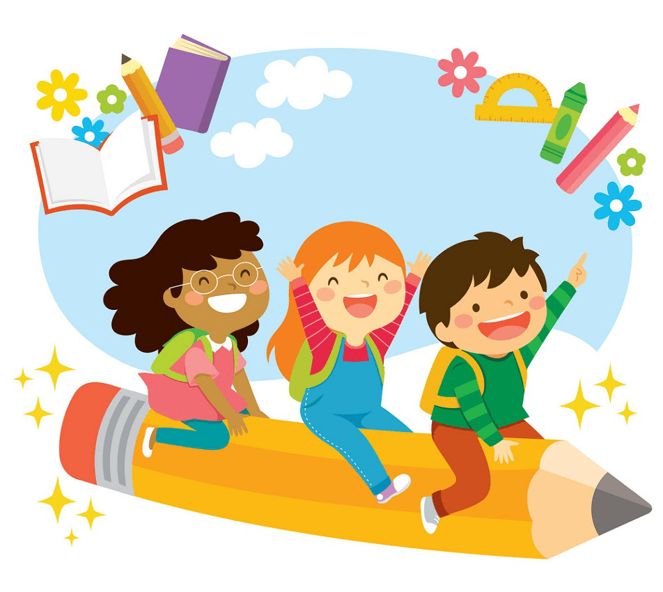 空飛ぶ鉛筆 PNG で幸せな子供たちのイラスト イラスト