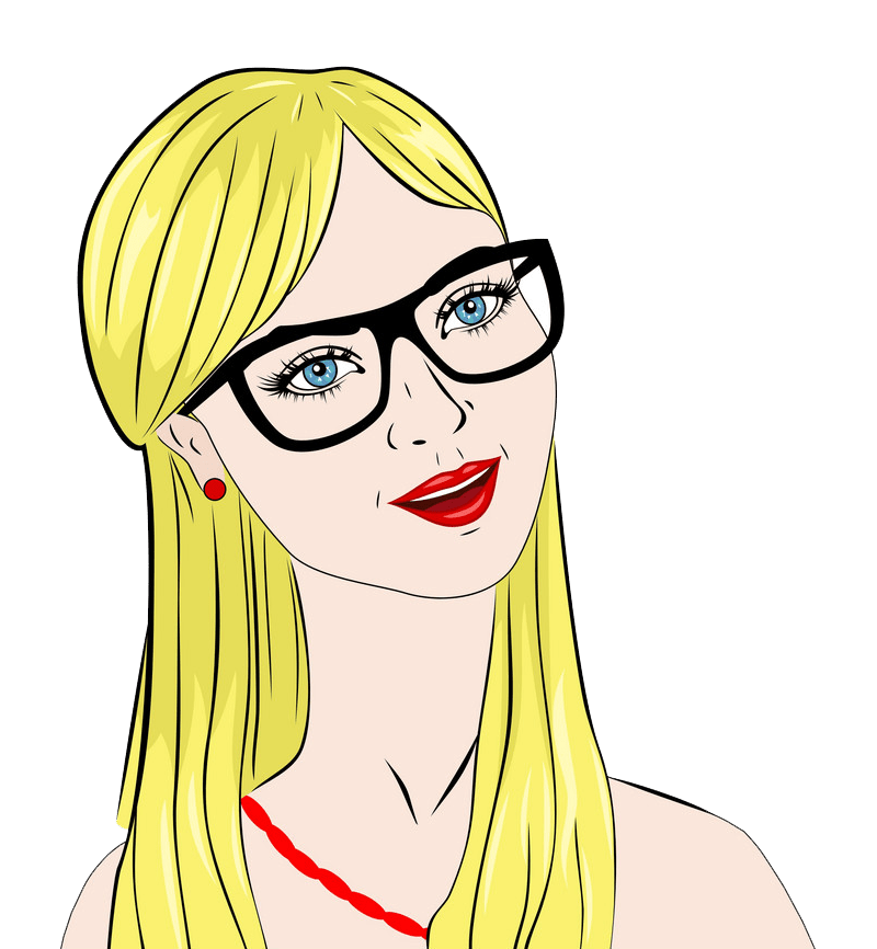 透明なメガネをかけたかわいいブロンドの女の子のイラスト イラスト