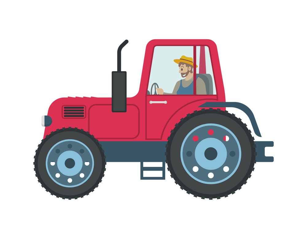 トラクターのアイコンを運転する農家のイラスト