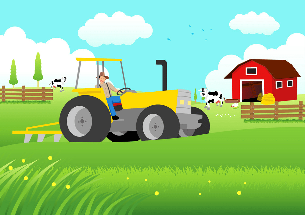 トラクターを運転する農家のイラストpng