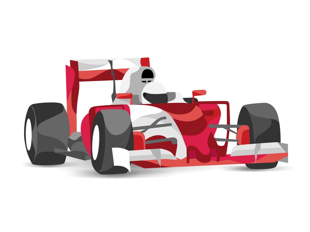 トレンディな様式化されたフォーミュラ 1 レースカーのイラスト イラスト
