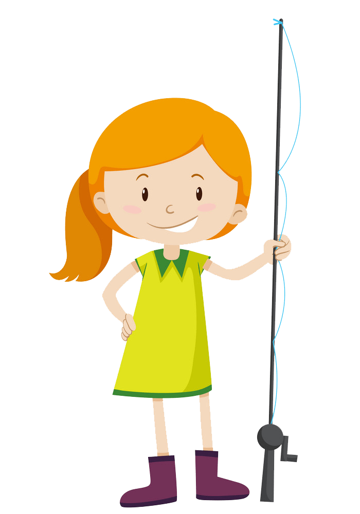 釣り竿を持つ小さな女の子のイラストpng透明 イラスト