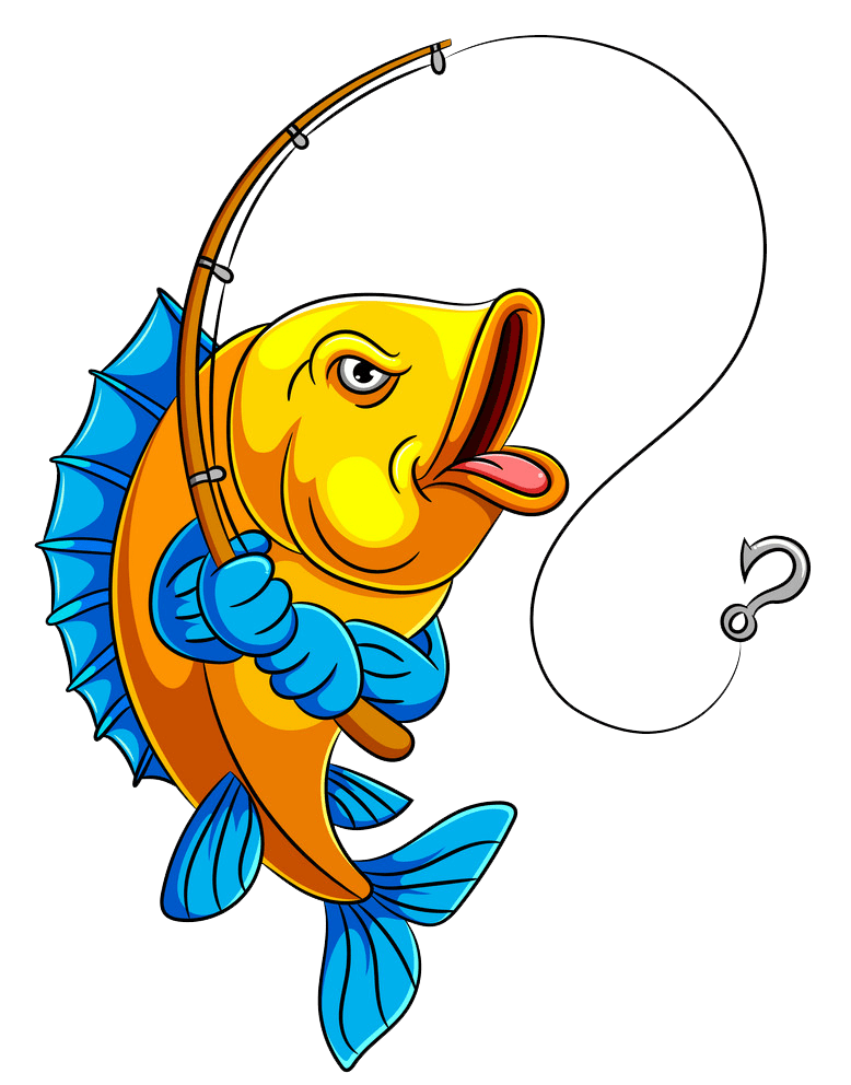 釣り竿を持つ漫画の魚のイラストpng透明