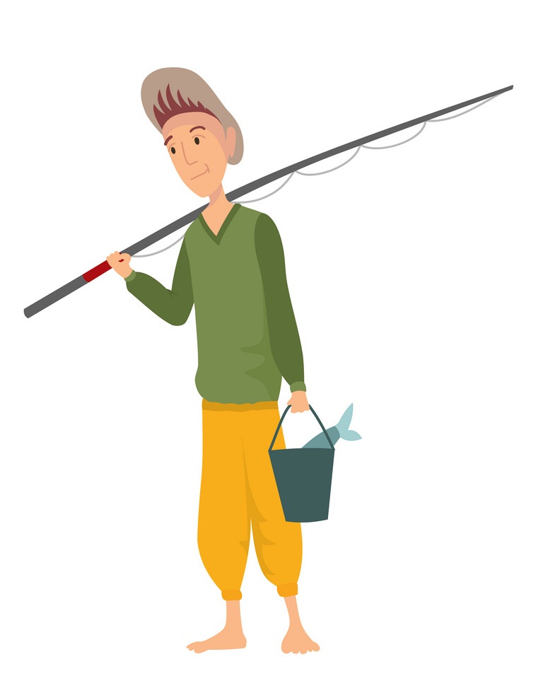 釣り竿とバケツを持った少年のイラスト イラスト