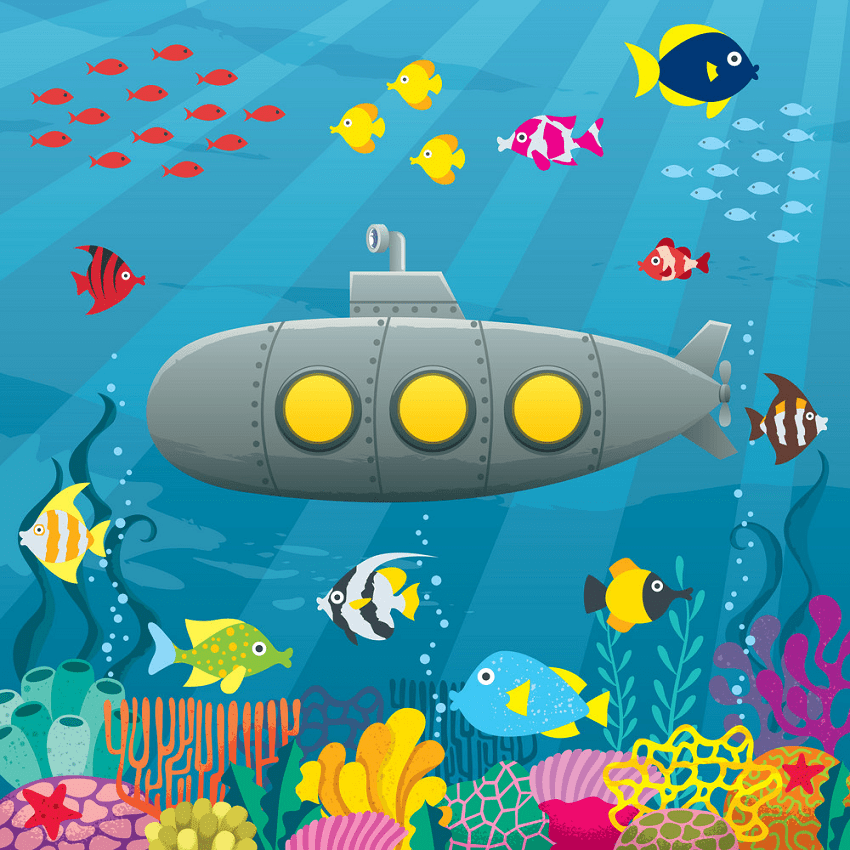 海の下にある潜水艦のイラストpng