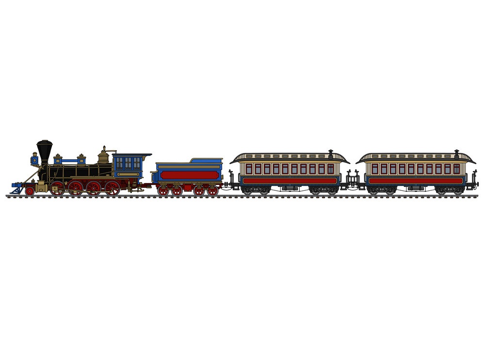 ヴィンテージアメリカの蒸気旅客列車のイラスト イラスト