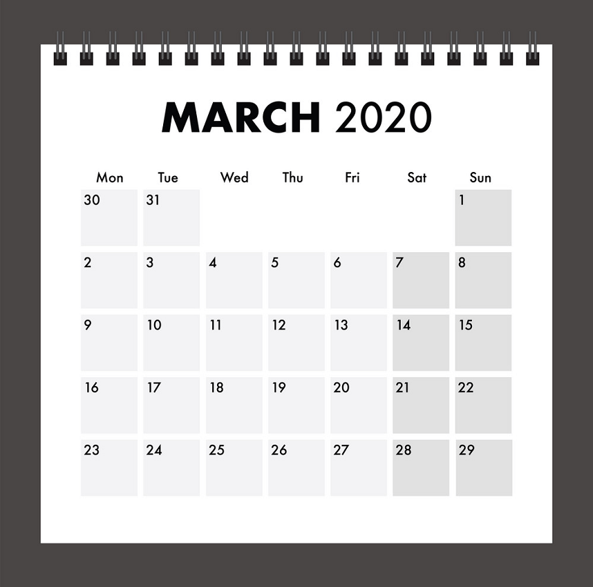 ワイヤーバンドpng付き2020年3月カレンダーのイラスト イラスト