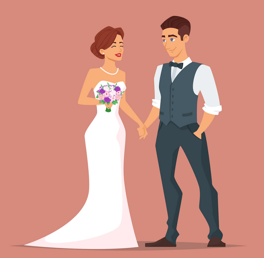 若い幸せな新婚夫婦のイラストpng イラスト