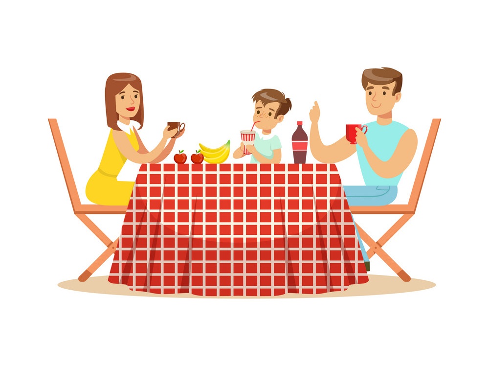 屋外で昼食をとる家族のイラスト イラスト