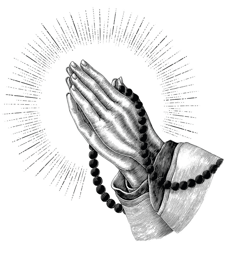 ビンテージの祈りの手の図 イラスト