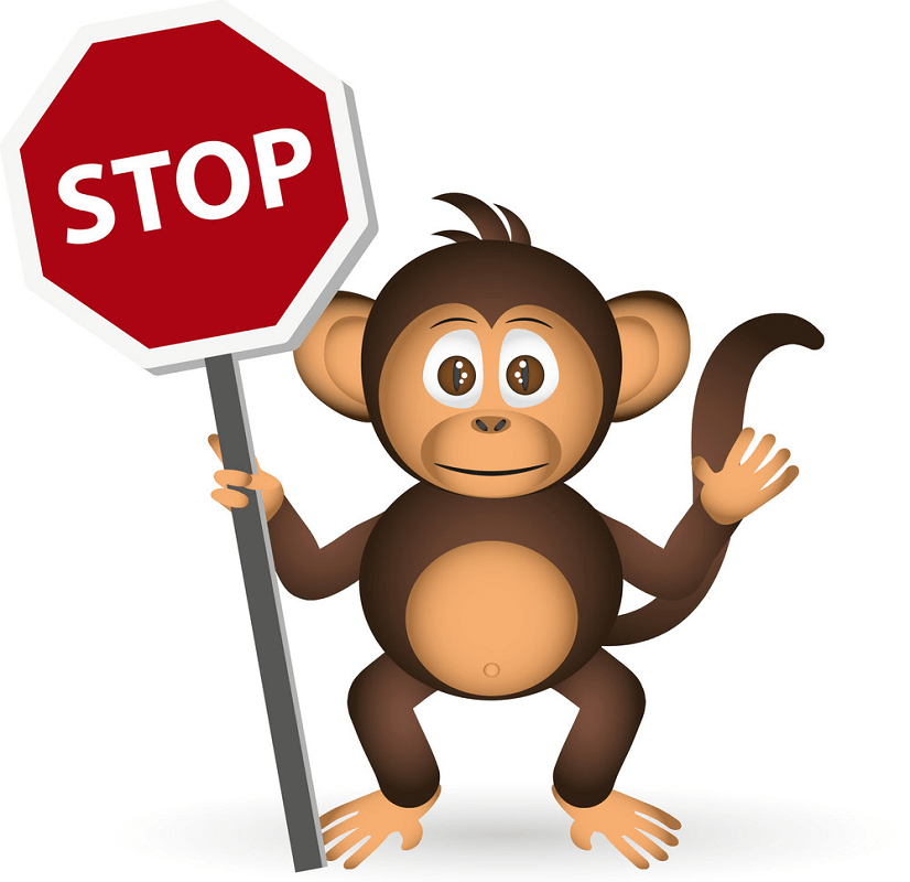一時停止の標識を保持している猿のイラスト