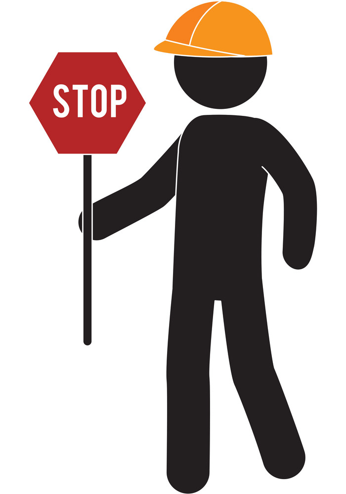 一時停止の標識を持つ労働者のイラスト イラスト