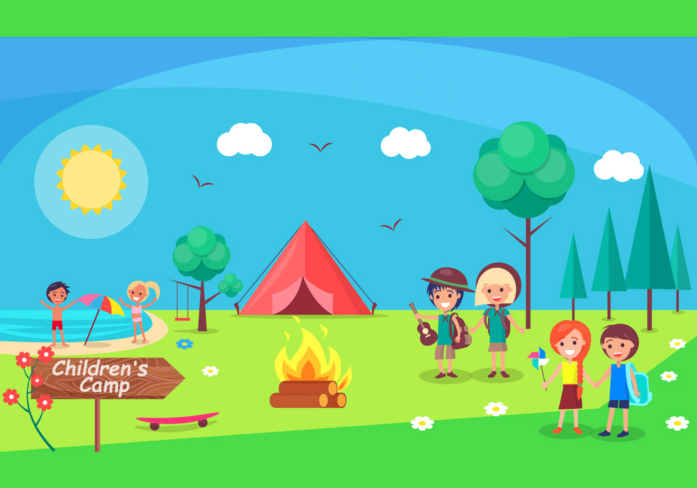 キャンプをする子供たちのイラスト