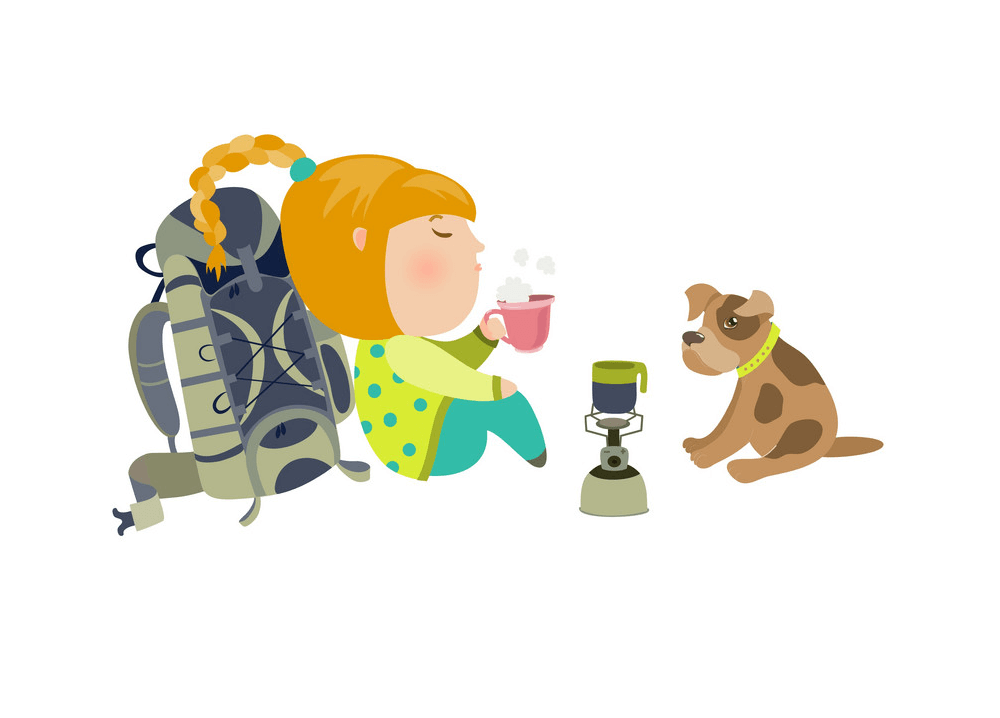 女の子と犬のキャンプのイラスト png