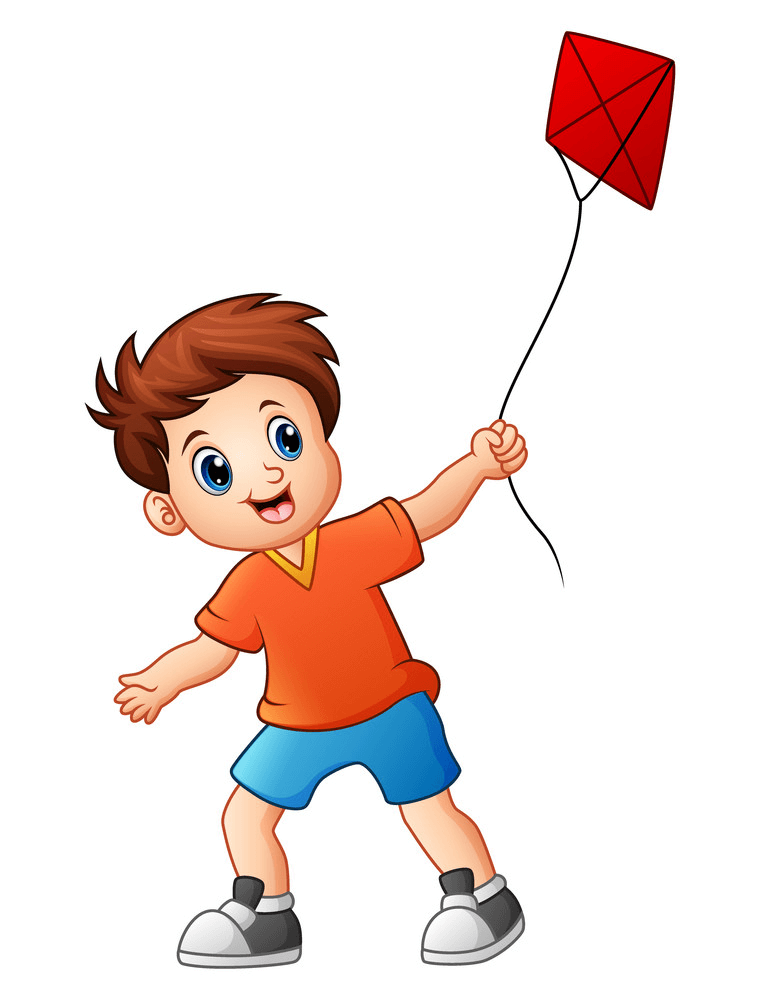 赤凧のイラストを持つ少年
