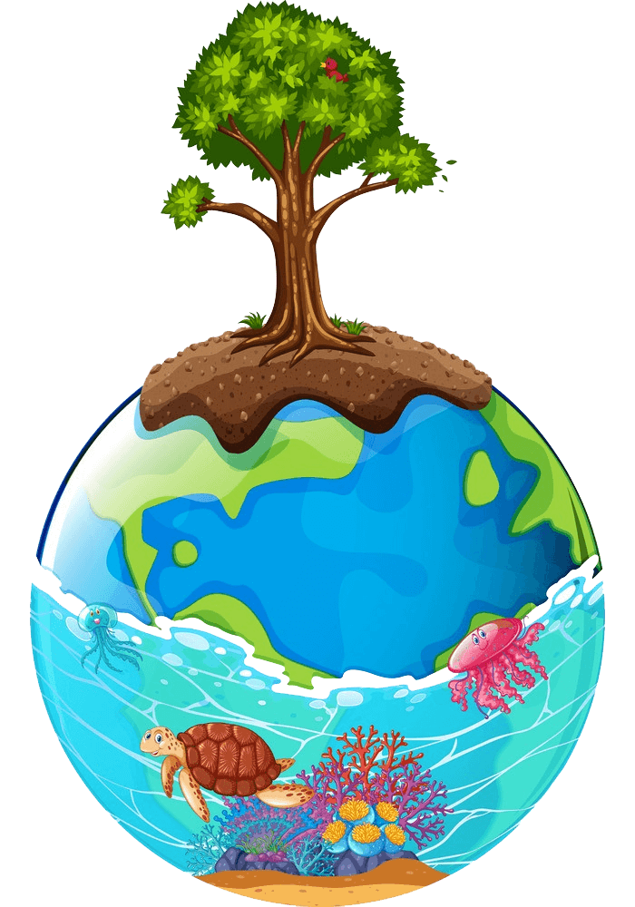 地球上の木と海のイラスト