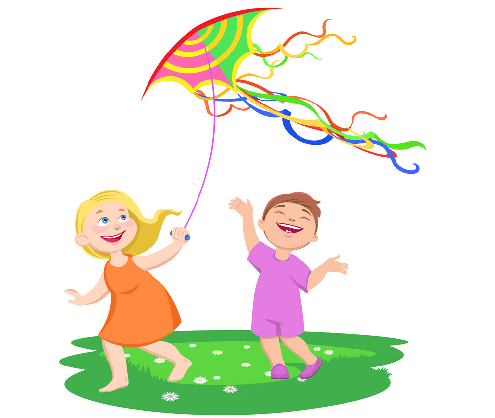 凧のイラストを持つ子供たち