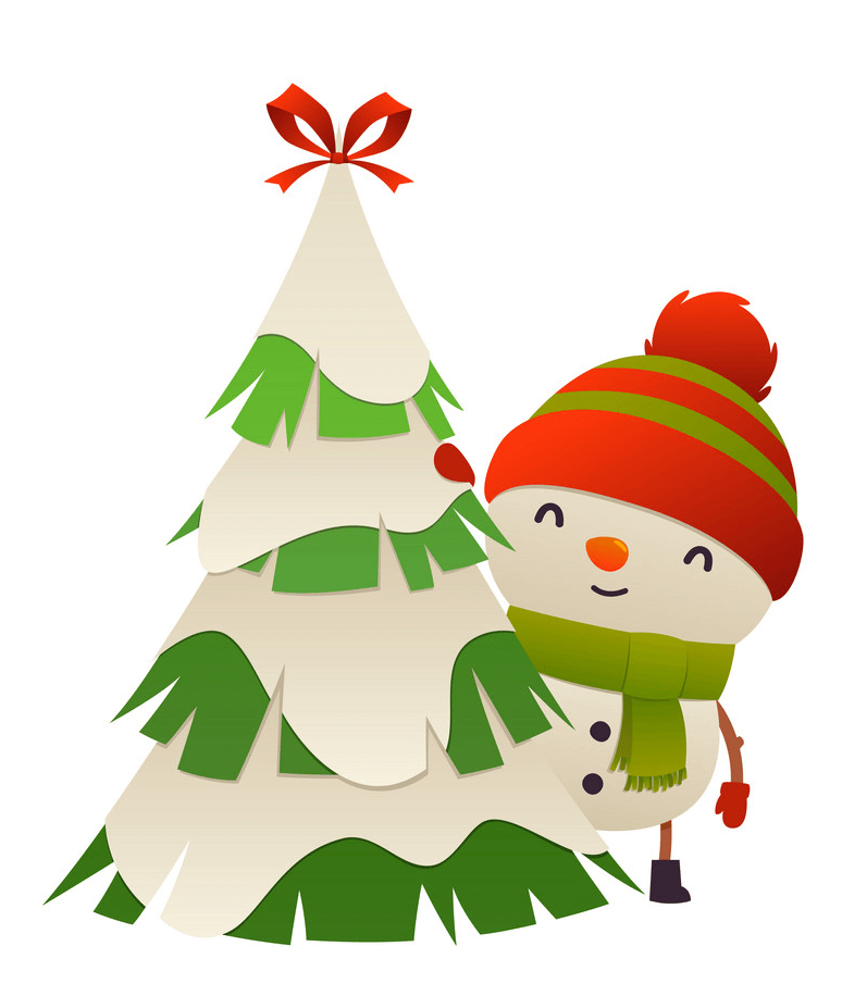 雪だるまとクリスマスツリーのイラスト イラスト