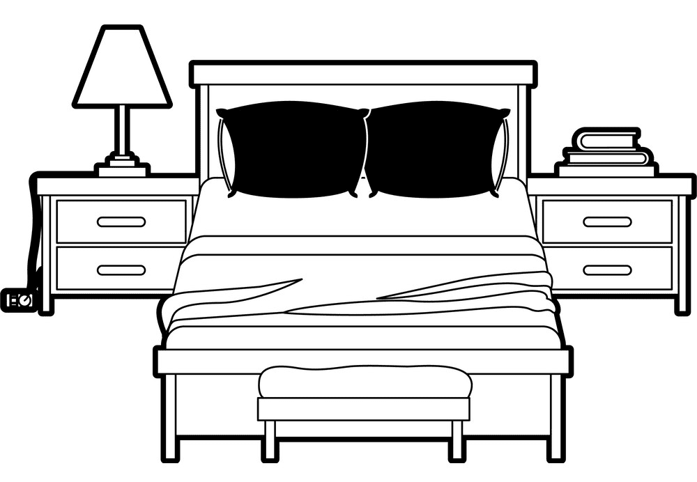 ベッドのイラスト白黒