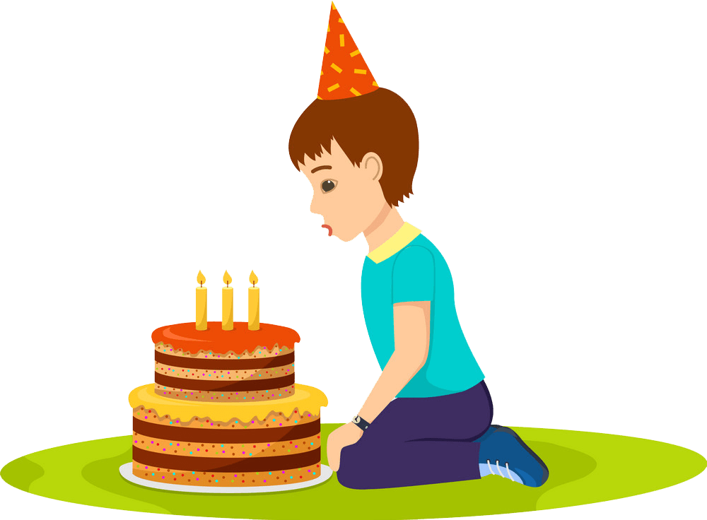 男の子と誕生日ケーキのイラスト透明 イラスト