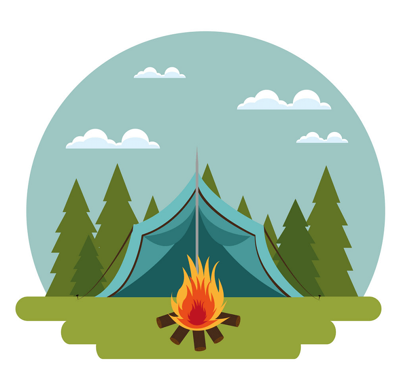 テントとキャンプファイヤーのイラスト イラスト