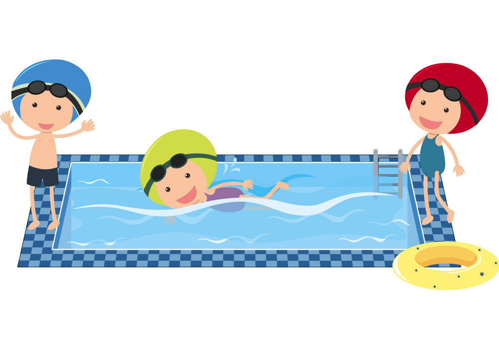 3 人の子供が泳ぎに行くイラスト