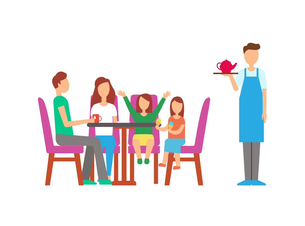 Family in Restaurant Illustration