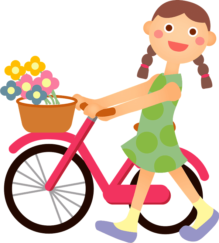 自転車を持つ女の子のイラスト ​ イラスト