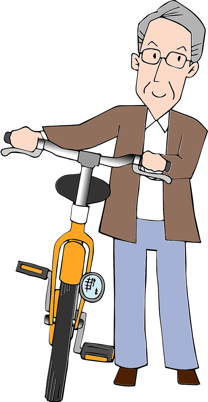 自転車を持つ老人のイラスト イラスト
