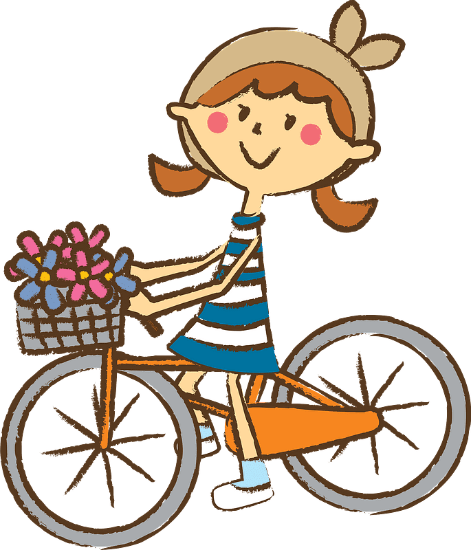 無料の自転車に乗っている女の子のイラスト png イラスト
