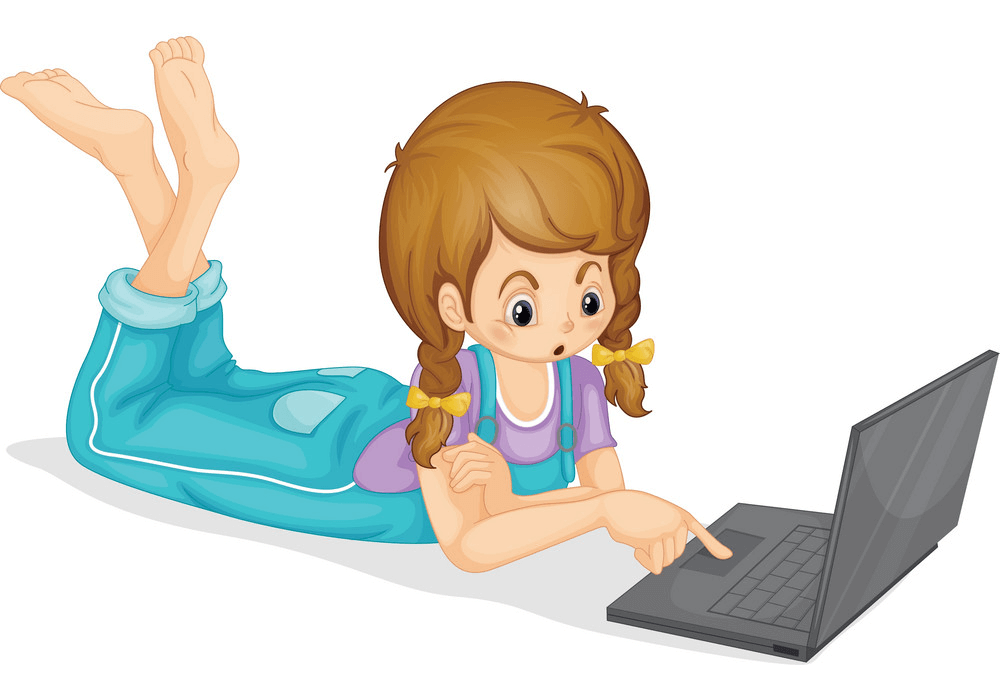 ノートパソコンを使用する女の子のイラスト イラスト