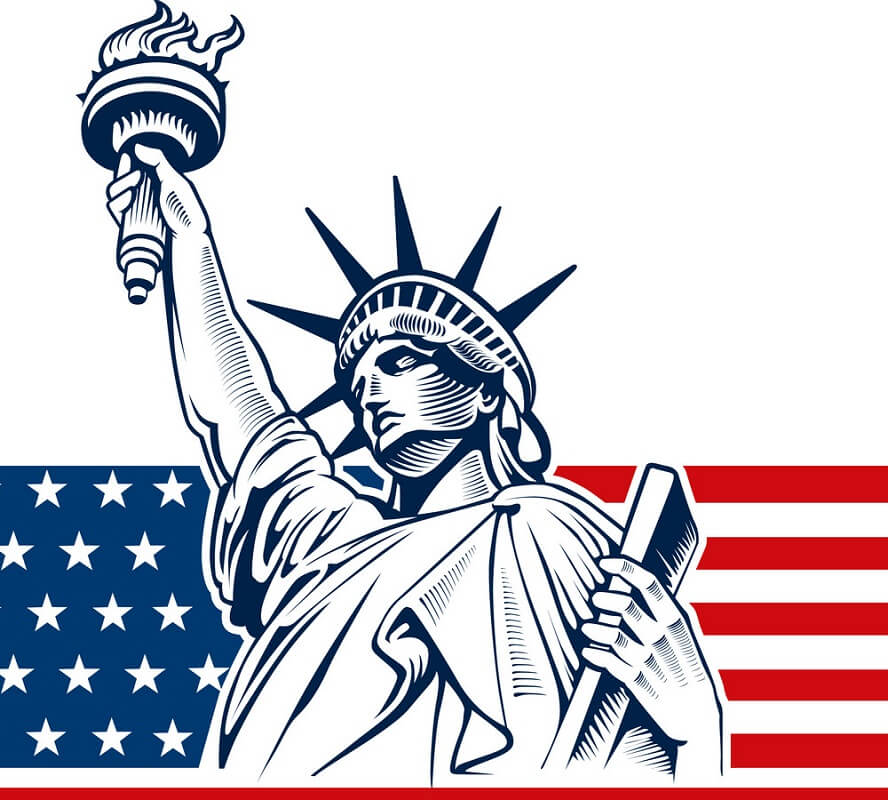 自由の女神のイラストとアメリカの国旗