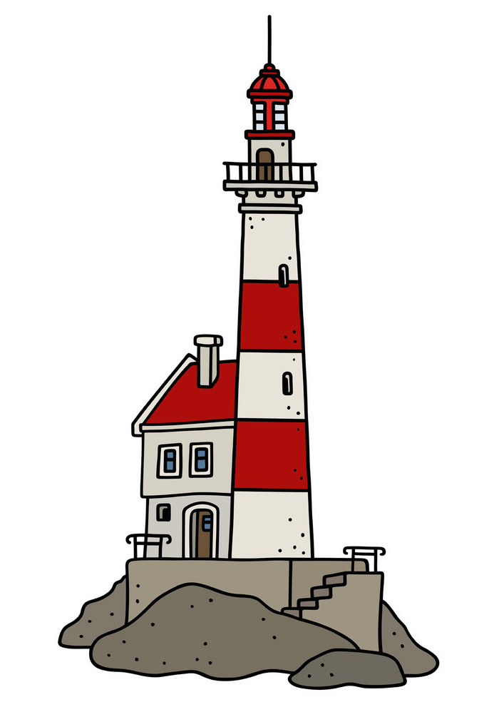 赤と白の灯台のイラスト