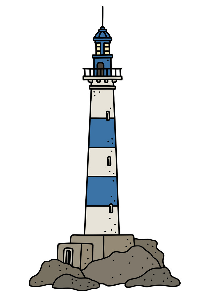 青と白の灯台のイラスト