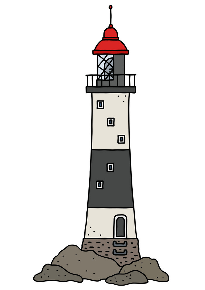 古い黒と白の灯台のイラスト イラスト