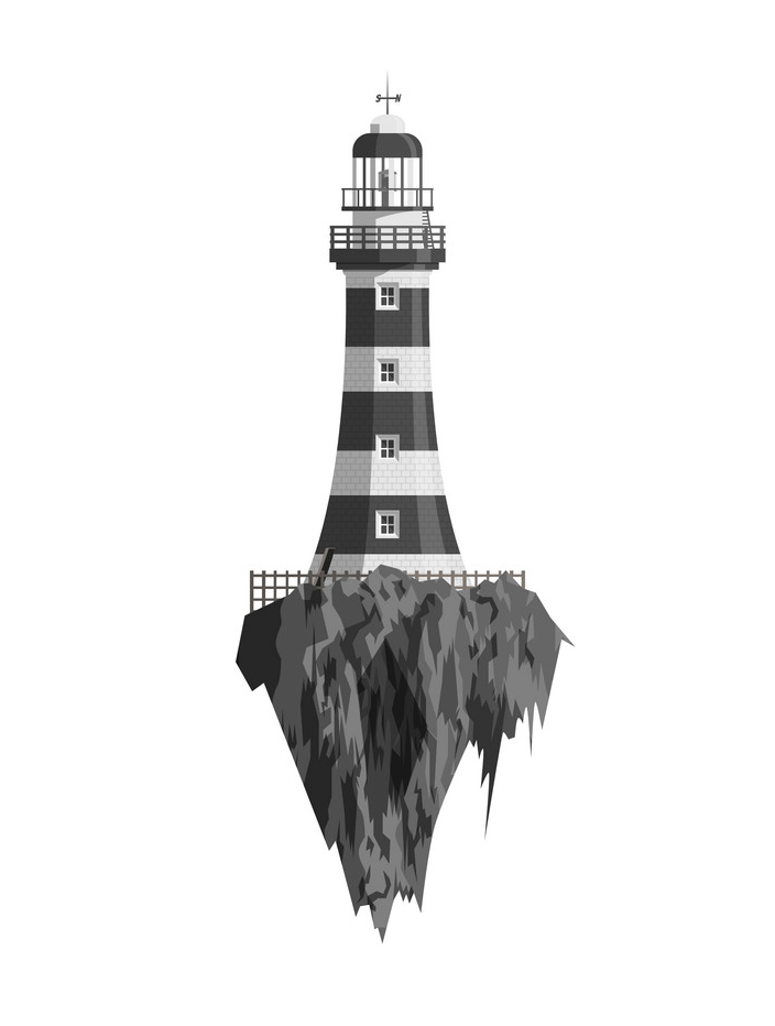 黒と白の灯台のイラスト